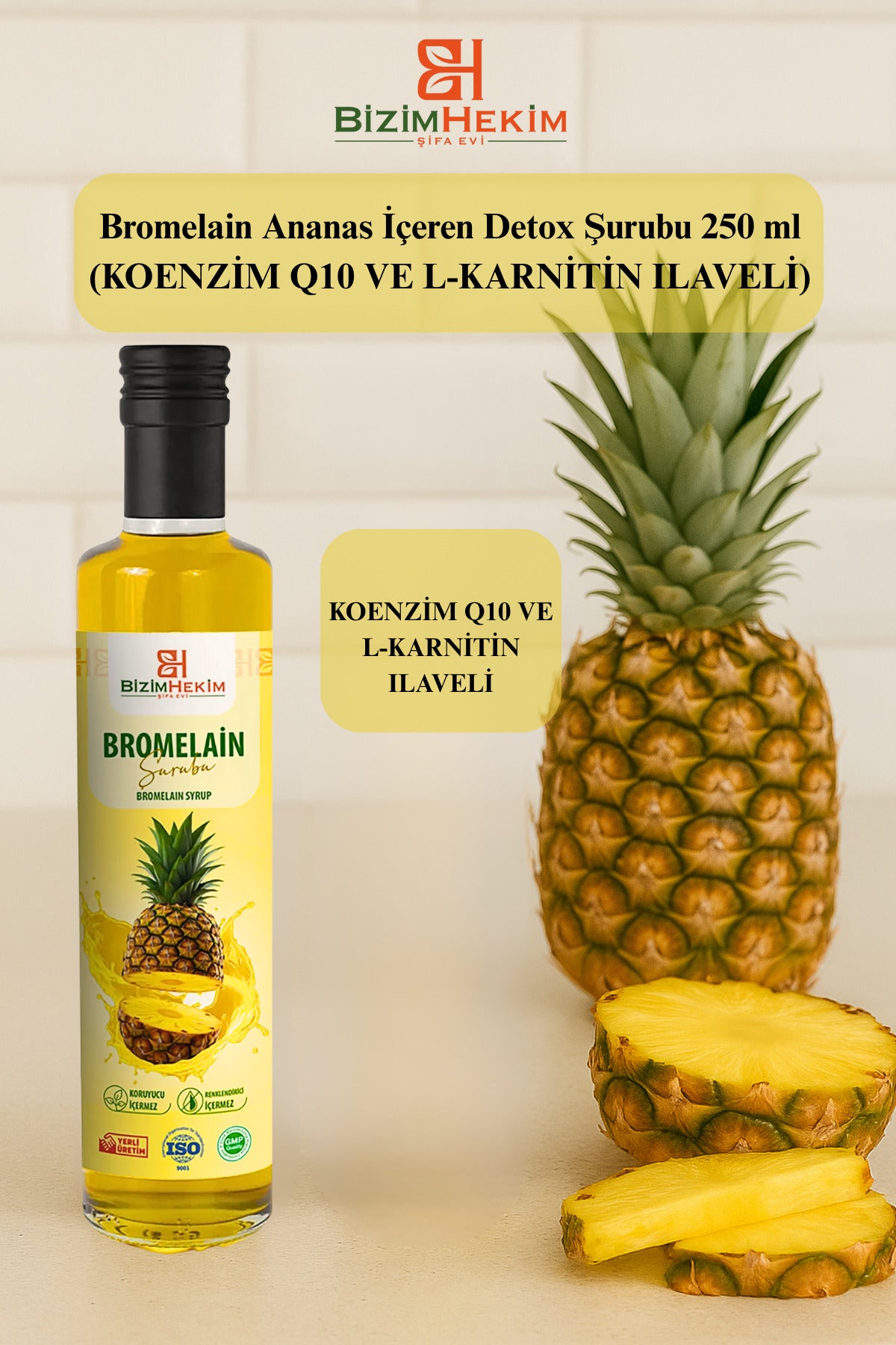 Bromelain Ananas İçeren Detox Şurubu 250 ml (KOENZİM Q10 VE L-KARNİTİN ILAVELİ)