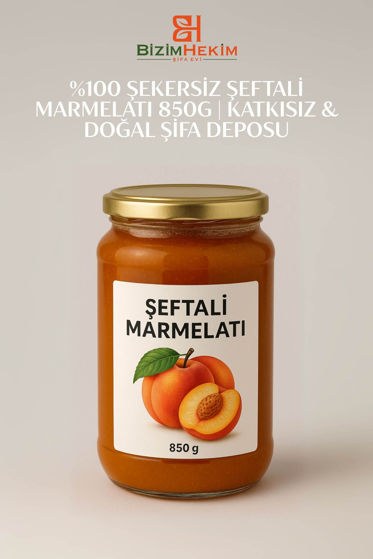 %100 Şekersiz Şeftali Marmelatı 850g | Katkısız & Doğal Şifa Deposu