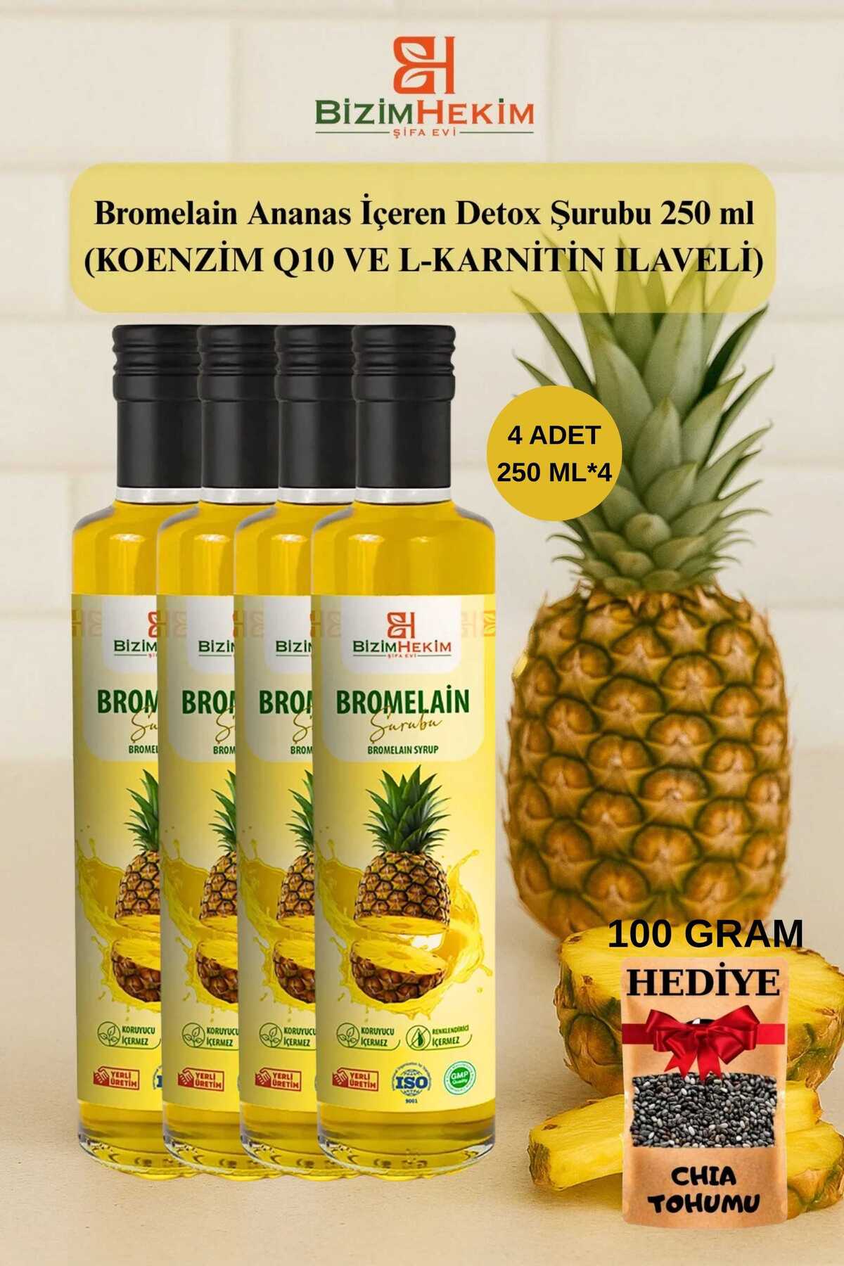 Bromelain Ananas İçeren Detox Şurubu 4 Adet 4x250 ml 100 GR CHİA TOHUMU HEDİYELİ