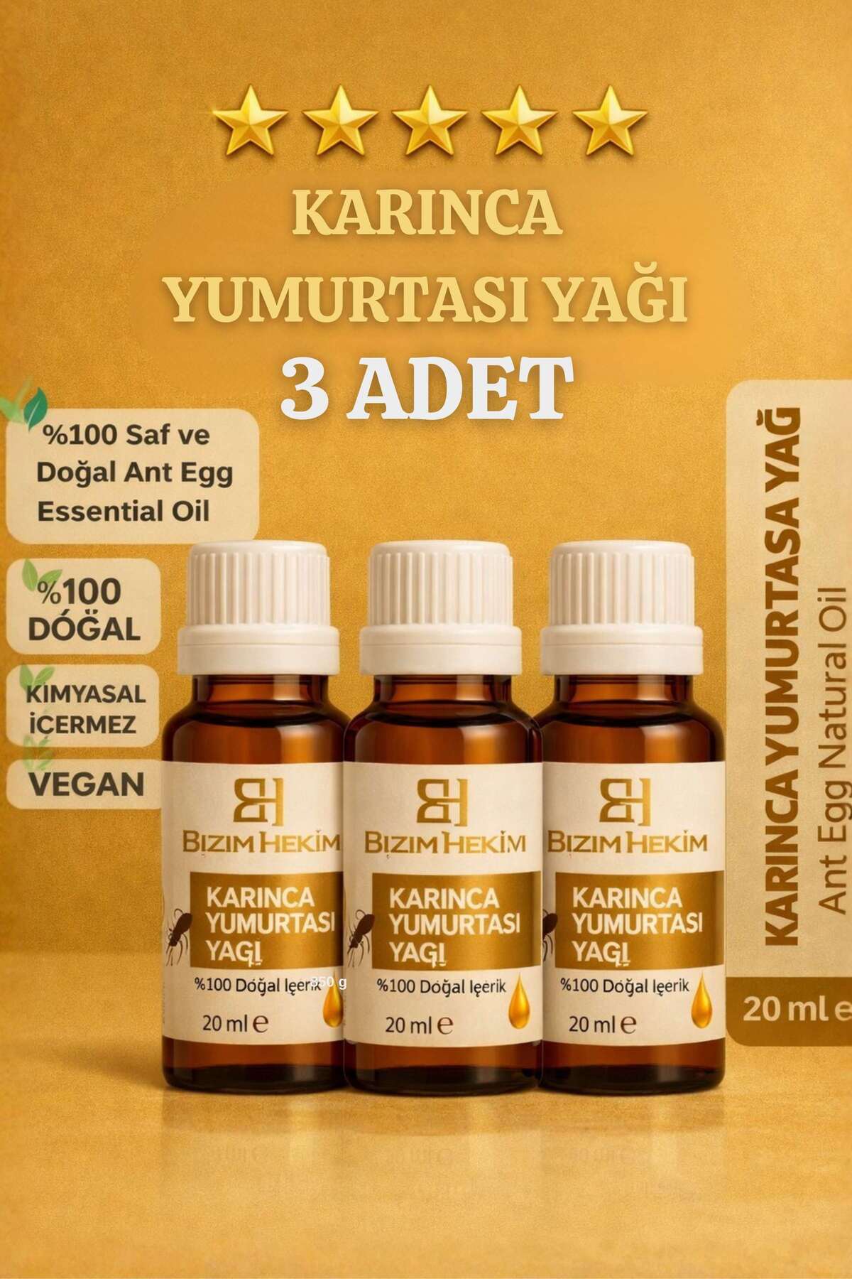 Karınca Yumurtası Yağı 3 Adet Tüy Azaltıcı Tüy Dökücü 20x3 60 Ml Karınca Yumurtası Yağı %100 Saf