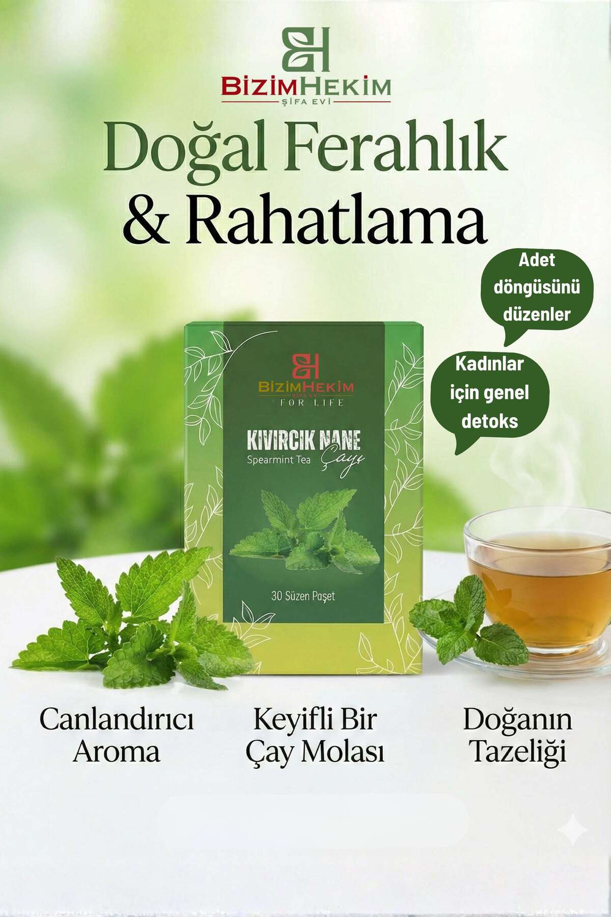 Kıvırcık Nane Çayı Pcos & Sindirim Dostu Spearmint Tea 30 Süzen Poşet