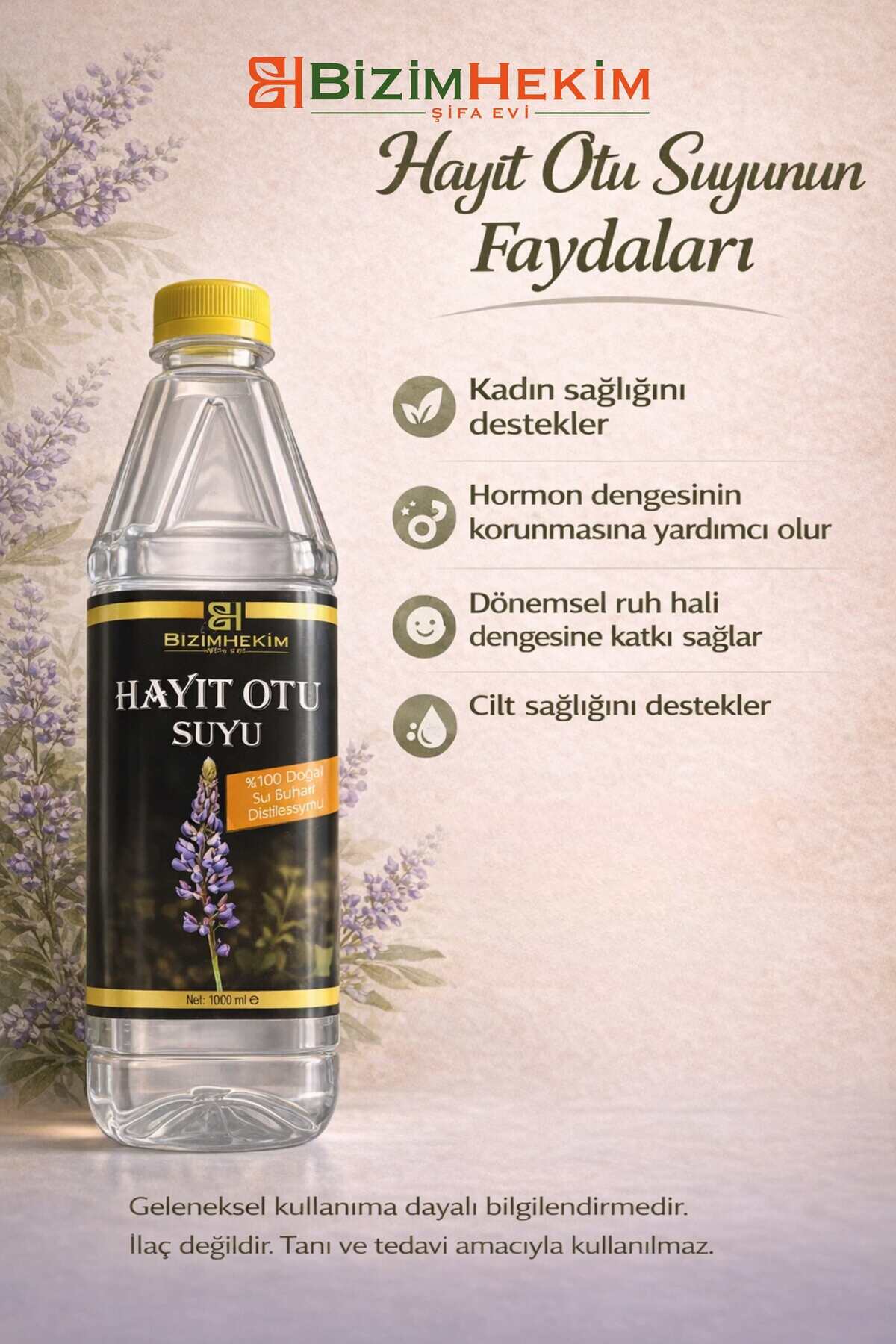 BizimHekim Hayıt Otu Suyu %100 Doğal Su Buharı Distilasyonu 1000 ml