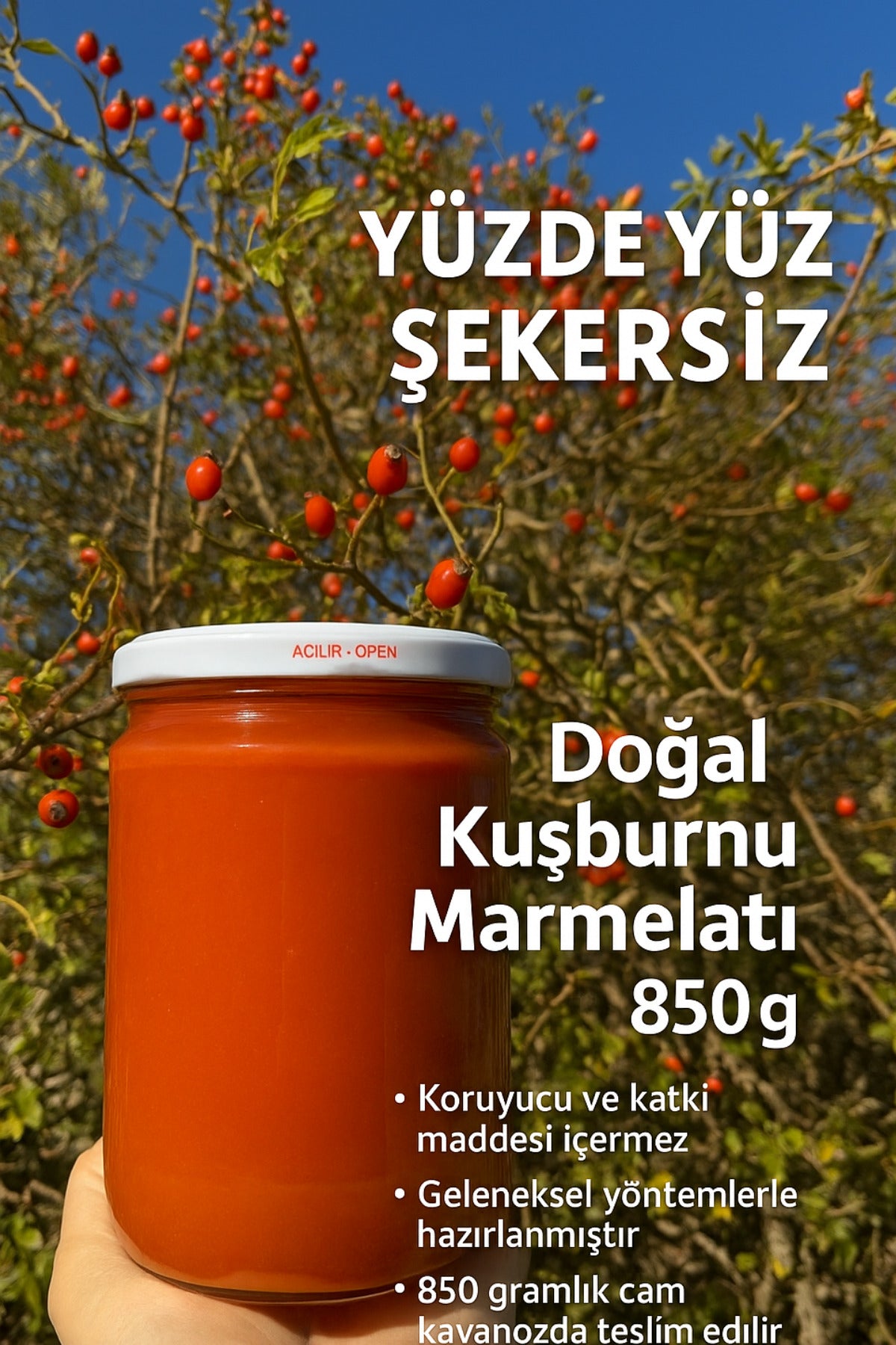 %100 Şekersiz Kuşburnu Marmelatı 850g | Katkısız & Doğal Şifa Deposu