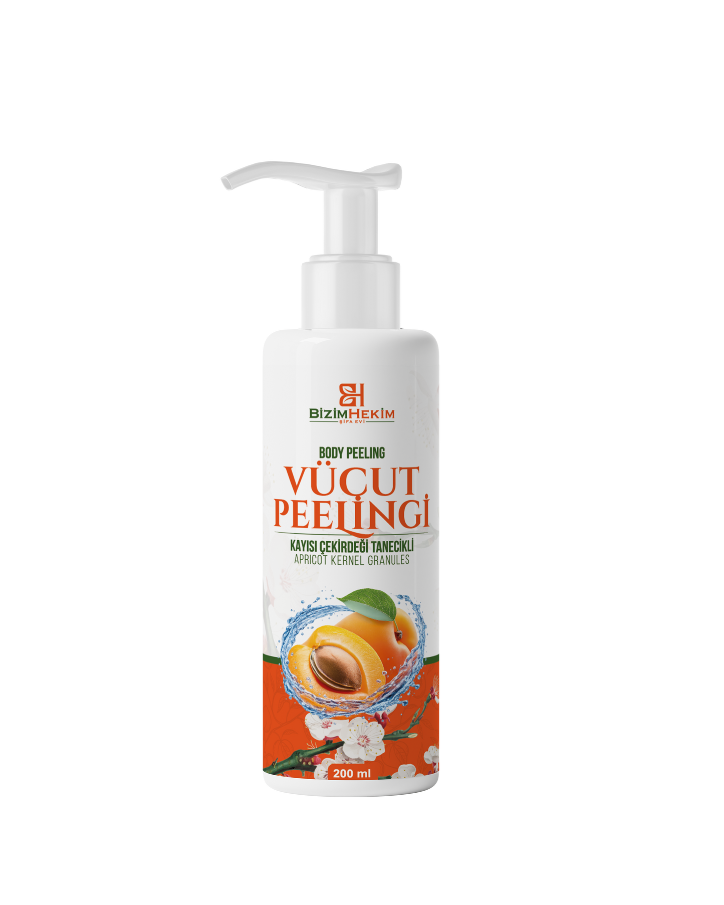BizimHekim Kayısı Çekirdeği Tanecikli Vücut Peelingi | Pürüzsüz & Işıltılı Cilt Bakım Scrub 100 ml