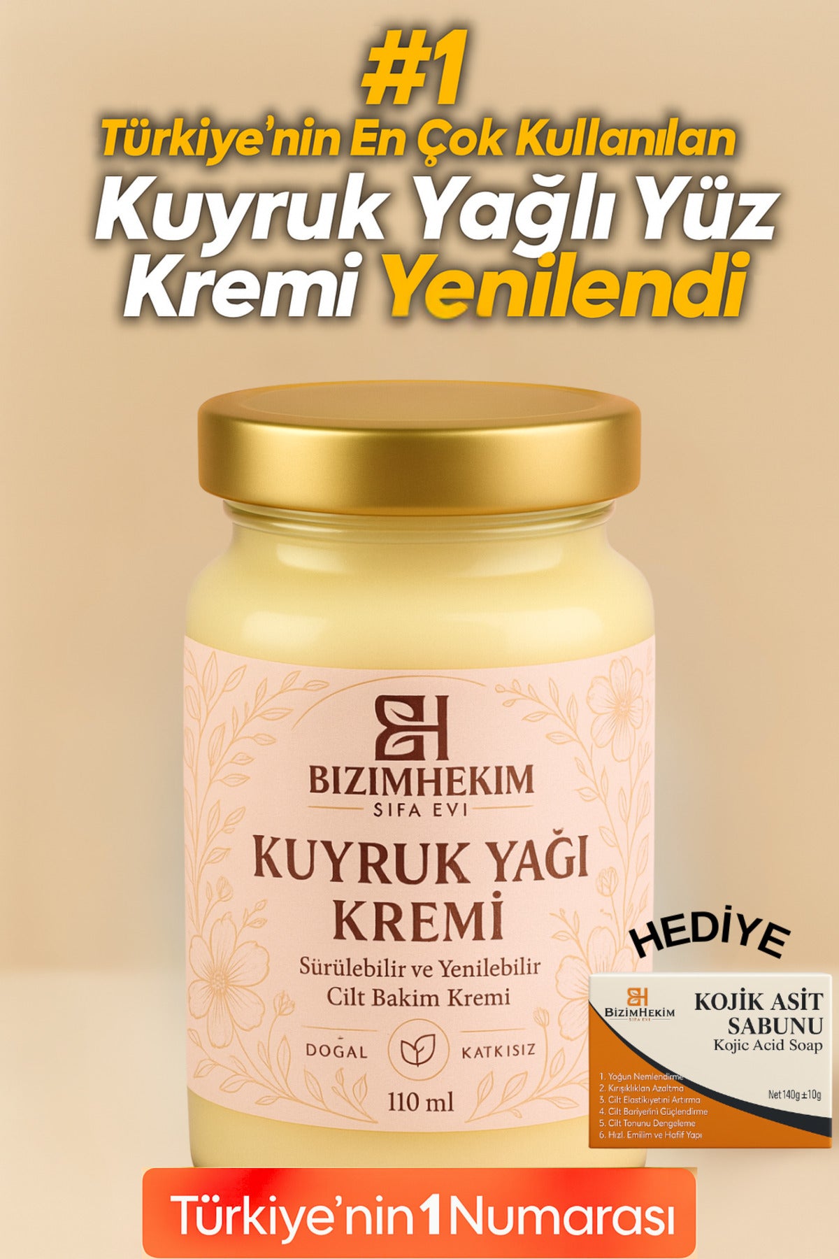 Doğal Kuyruk Yağı Yüz ve Cilt Bakım Kremi | Bitkisel İçerikli, Yoğun Nem Desteği – 110 ml
