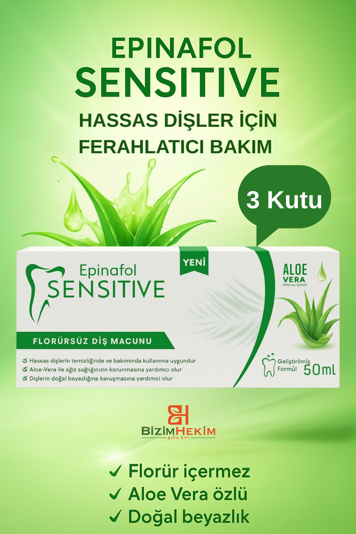 Aloe Vera Özlü Hassas Diş Macunu 50ml x 3 Adet (Toplam 150ml)