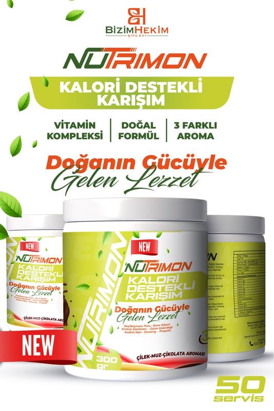 Nutrimon Kalori Destekli Karışım Bitkisel Toz Takviye 300 g – Çilek Muz Çikolata Aromalı