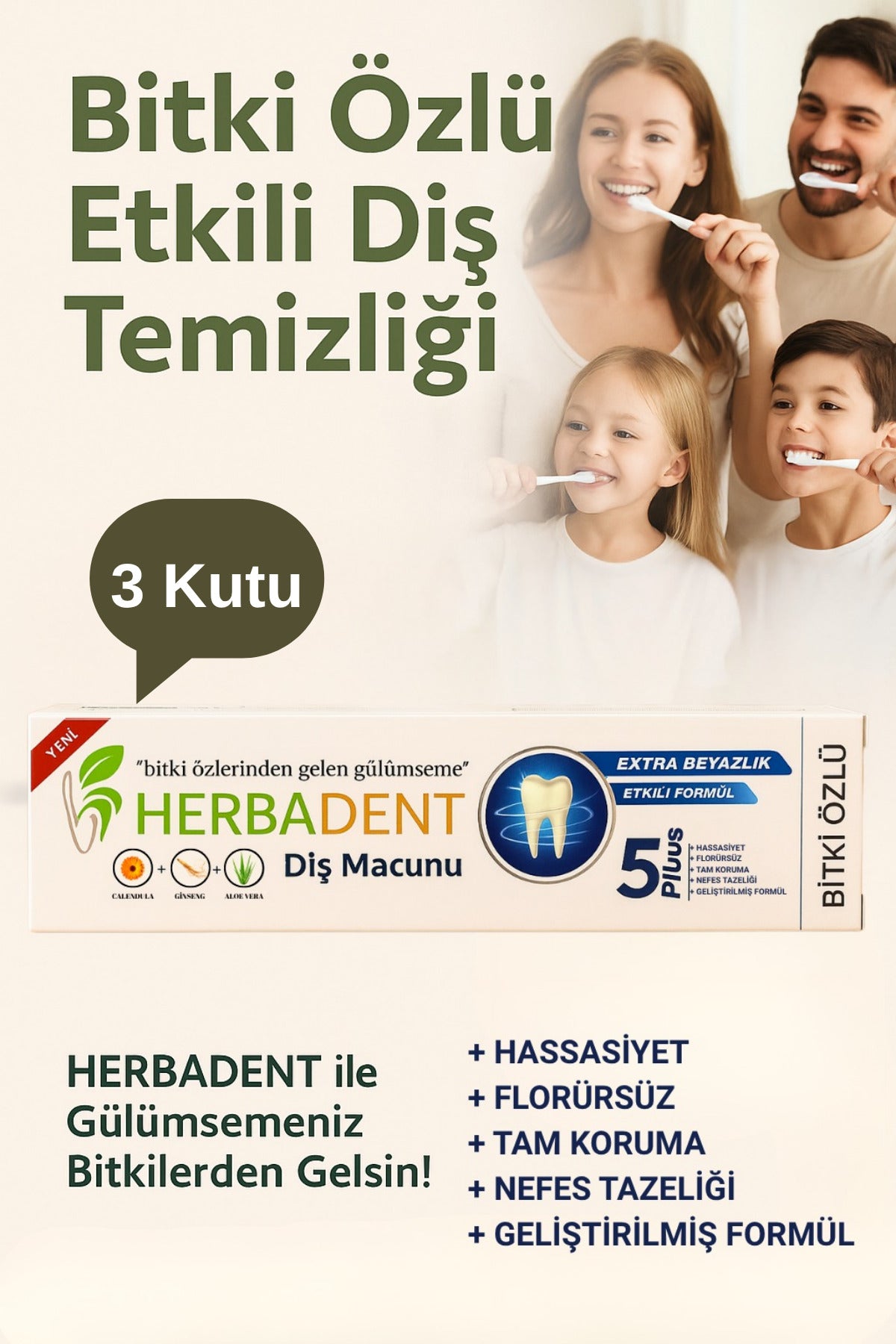 Bitki Özlü Florürsüz Hassas Dişler İçin Extra Beyazlık Diş Macunu 50ml x 3 Adet (Toplam 150ml)
