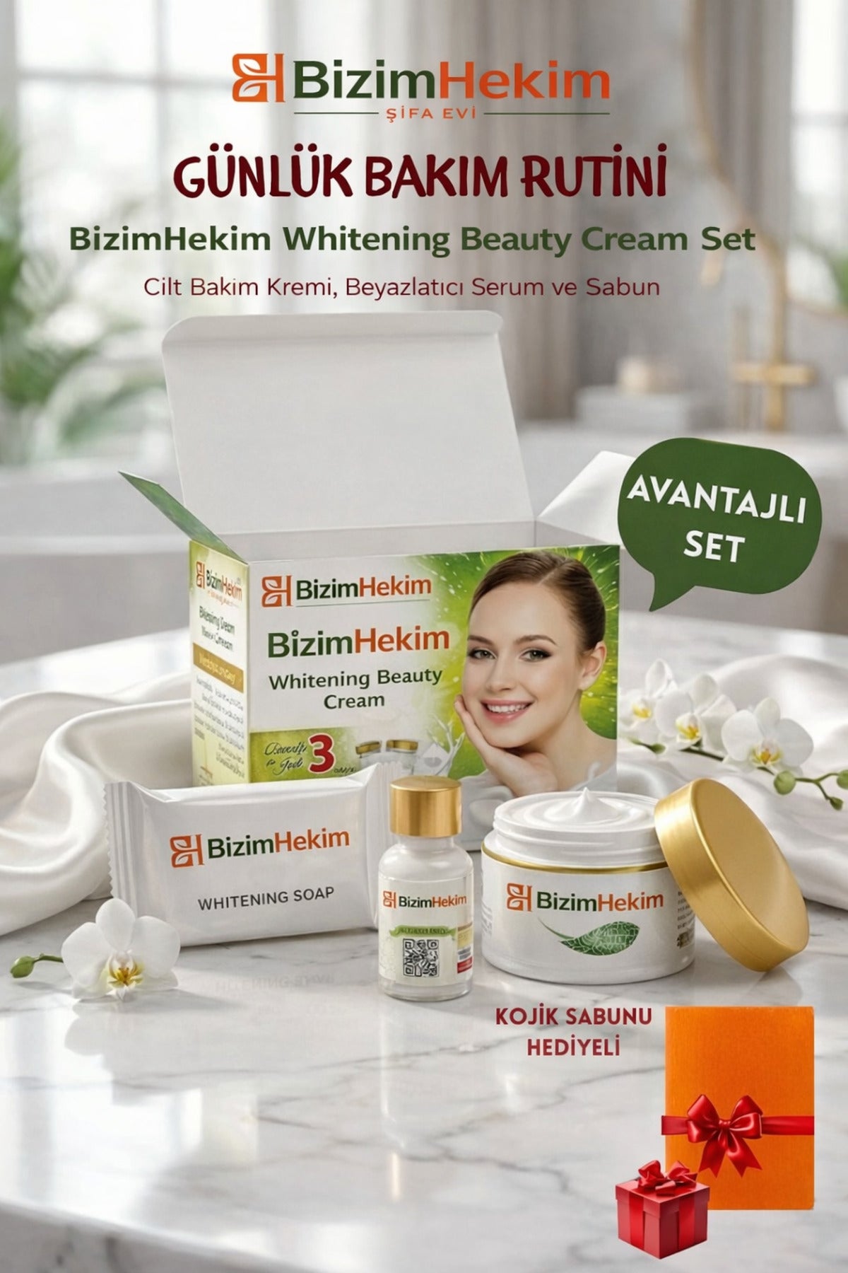 Bizimhekim Beyazlatma güzellik kremi ile SERUM ve sabun 3 LÜ SET