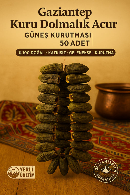 Gaziantep Kuru Dolmalık Acur küçük boy 50 Adet | %100 Doğal Güneş Kurutması