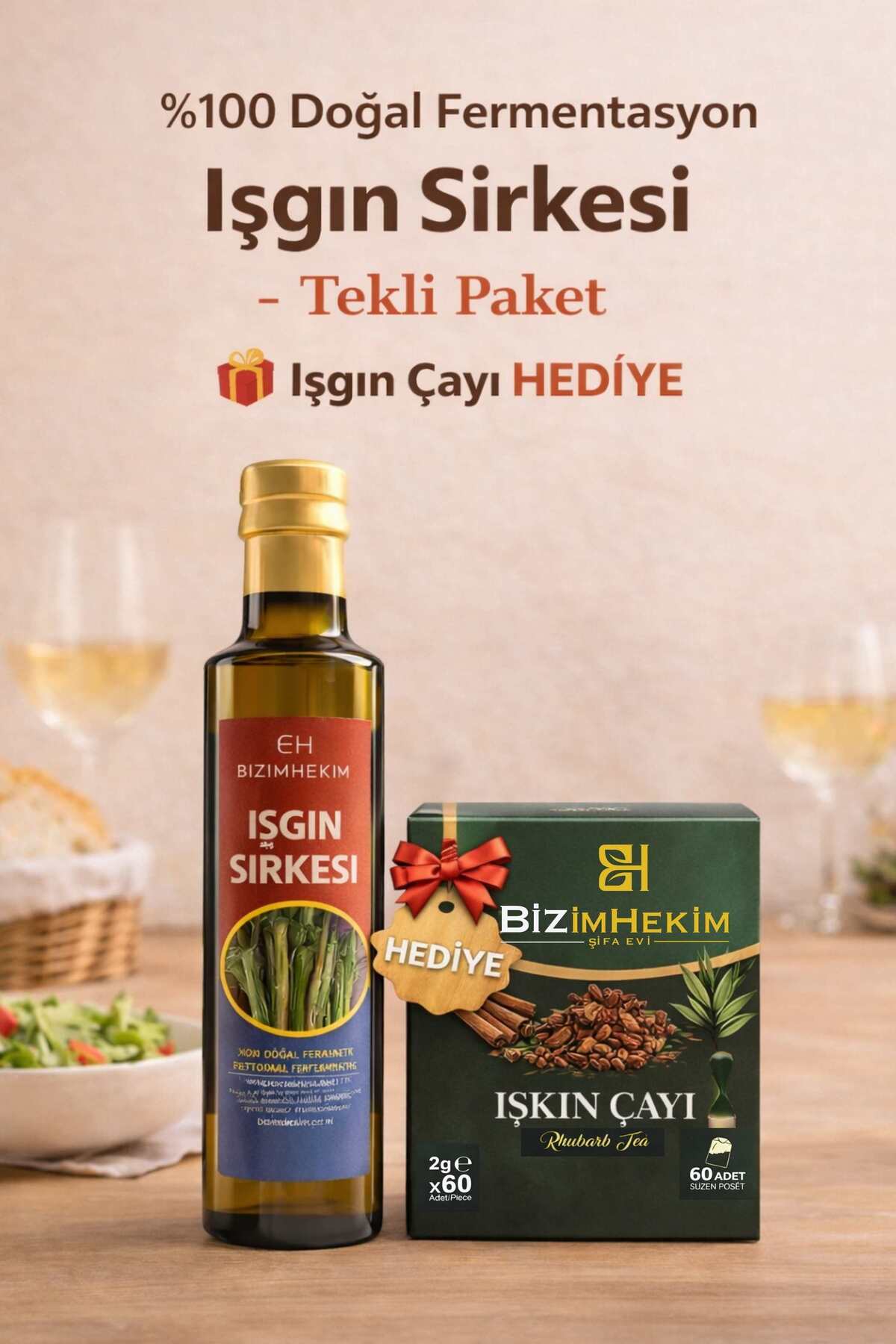 Bizim Hekim %100 Doğal Fermente Işkın Sirkesi (Rheum Ribes) 1x500 ml + Işkın Çayı Hediye