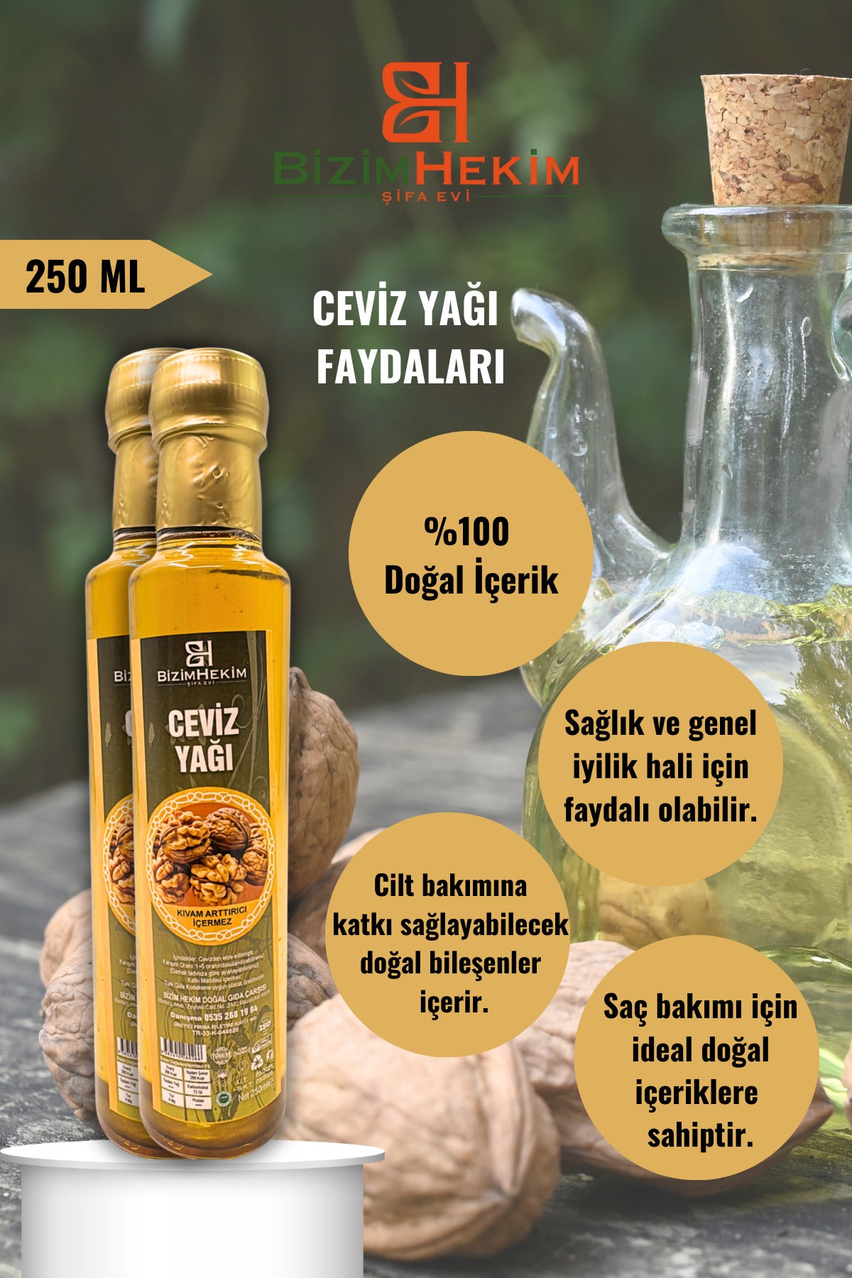 Ceviz Yağı 250 ml – Doğal ve Soğuk Sıkım