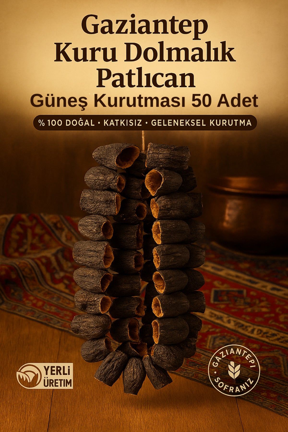 Gaziantep Kuru Dolmalık Patlıcan 50 Adet | %100 Doğal Güneş Kurutması