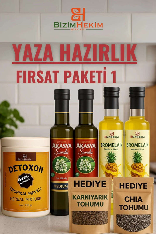 Detox Seti Akasya Şurubu, Bromelain Şurubu, Chia Tohumu, Karnıyarık Tohumu Fırsat Paketi