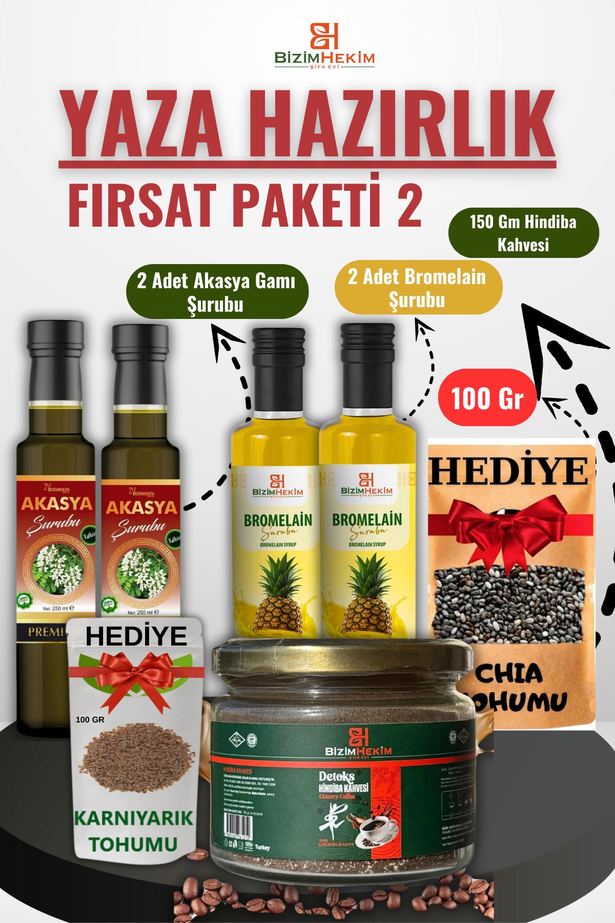 Detox Seti 2 Akasya Şurubu, Bromelain Şurubu,Hindiba Kahve Chia Thm, Karnıyarık Tohumu Fırsat Paketi