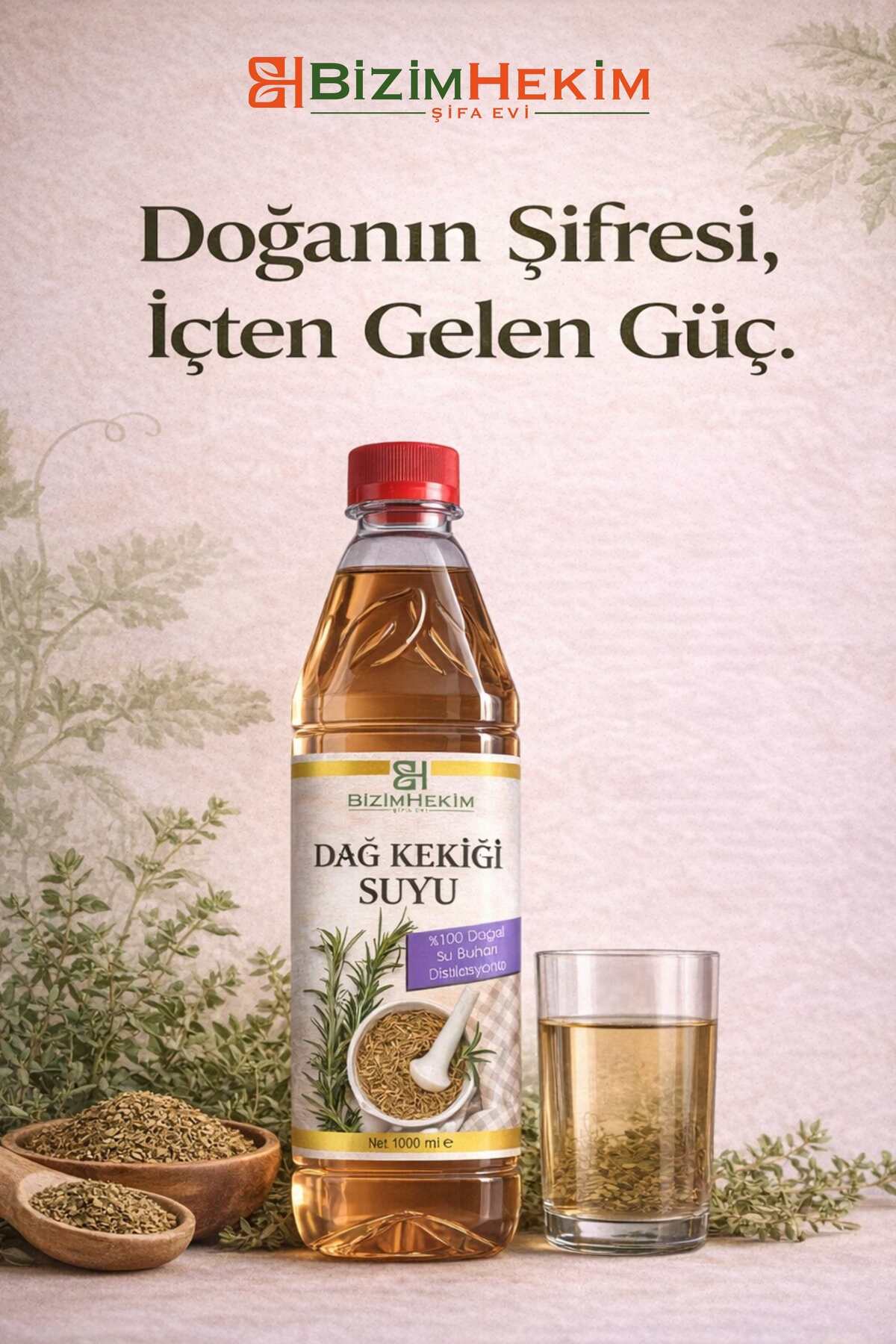 BizimHekim Dağ Kekiği Suyu %100 Doğal Su Buharı Distilasyonu 1000 ml