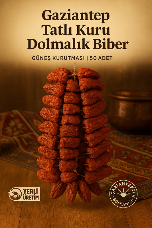 Gaziantep Tatlı Kuru Dolmalık Biber 50 Adet | %100 Doğal Güneş Kurutması