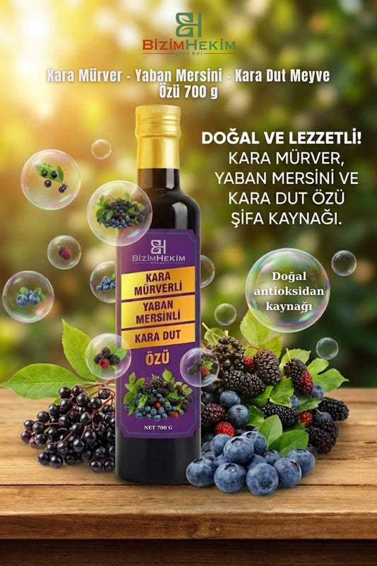MİXS Kara Mürver – Yaban Mersini – Kara Dut Meyve Özü 700 g %100 Doğal Bitkisel